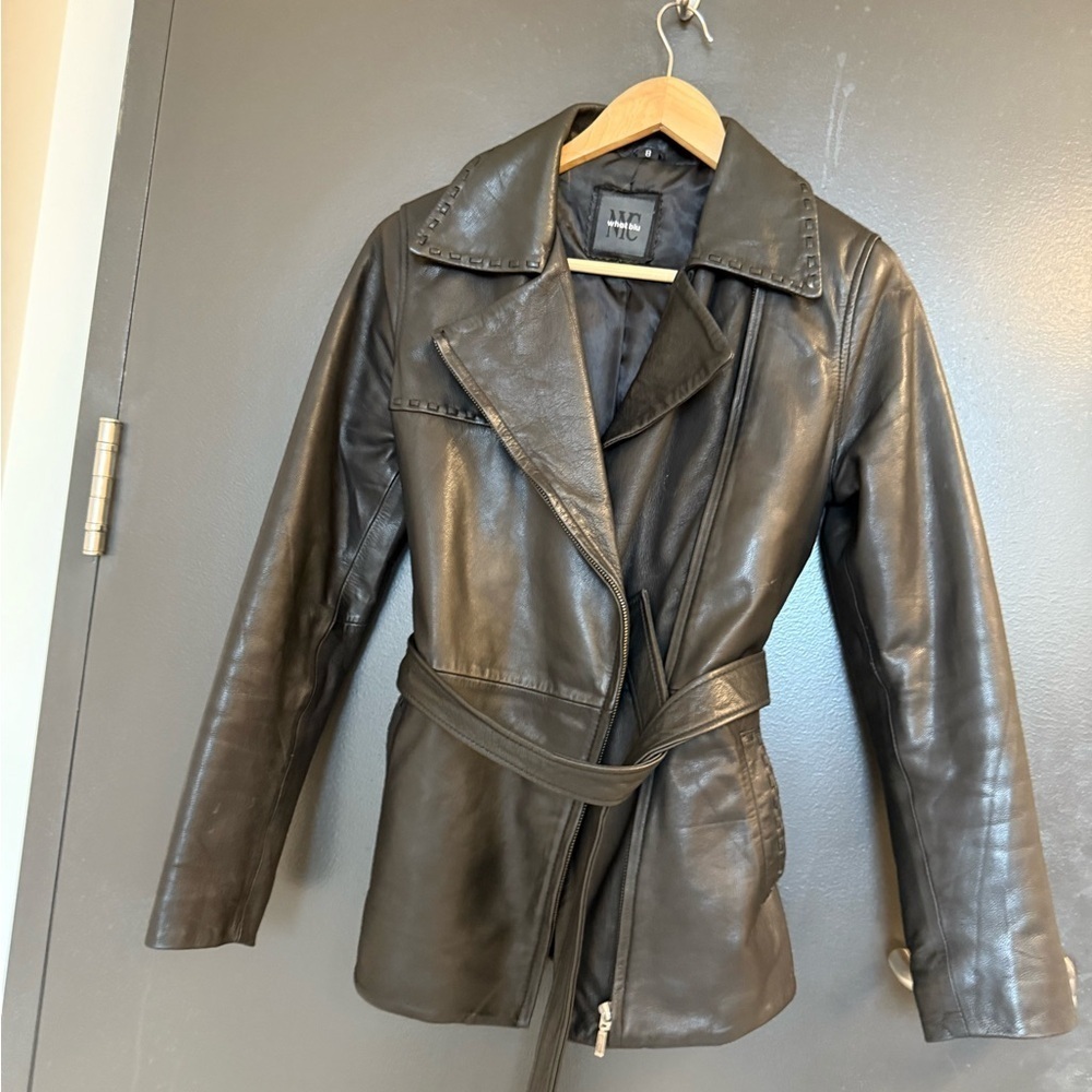 WHET BLU New York size 8 EUC/MINT lightly lined Lux leather belted side zip moto - Picture 13 of 16